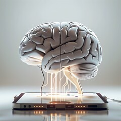 Wall Mural - ai brain concept, human brain vs ai technologies, neuroscience