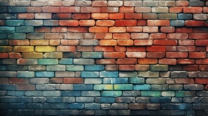 Poster - Colorful brick wall. Background with rainbow colors.