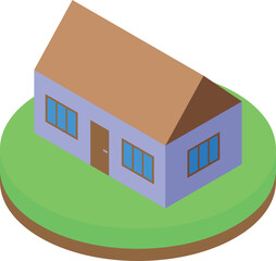 Sticker - Colorful vector illustration of a house in isometric perspective on a green lawn