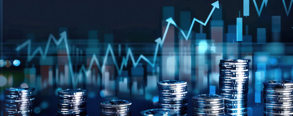 Wall Mural - modern business stock market graph and coins