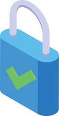 Poster - colorful isometric illustration of a padlock with a green check mark, symbolizing security and acces