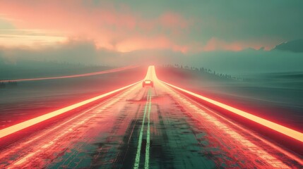Wall Mural - futuristic glowing hot road leading to unknown destination surreal scifi landscape ai generated