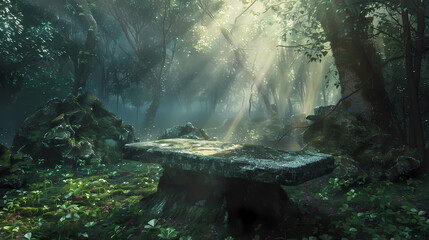 Wall Mural - A stone table in the heart of an ancient forest