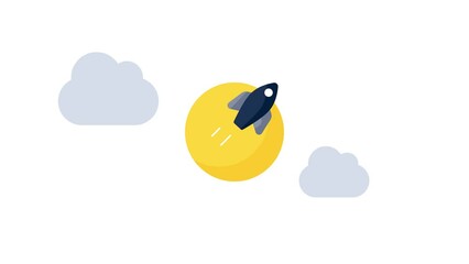 Poster - Animated rocket icon on black background.alpha channel rocket start up shape animation .