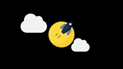 Poster - Animated rocket icon on black background.alpha channel rocket start up shape animation .