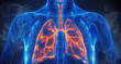 © Niks Ads - glowing human body with the lungs highlighted in orange on a black background.
