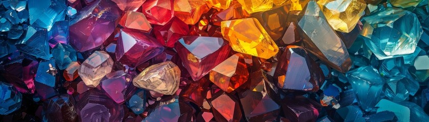 a colorful mosaic of various colored stones and crystals