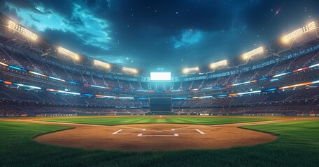 Wall Mural - empty baseball pitch stadium. illuminated with light.