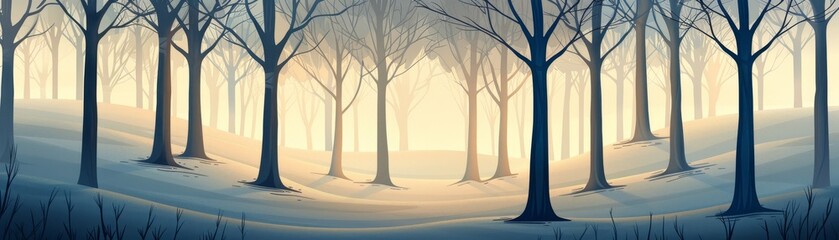 Canvas Print - a forest with trees in the background and a snowy hill in the foreground