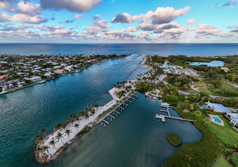 aerial view of ocean inlet