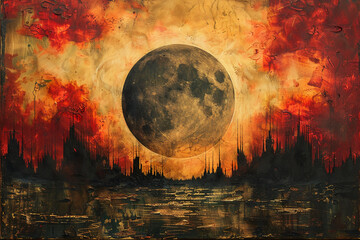 Wall Mural - sparse painting of a solar eclipse, --ar 3:2 --stylize 750
