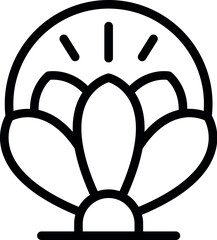 Poster - Black and white line art of a stylized clam shell with a radiant light bulb