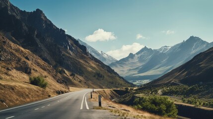 Wall Mural - asphalt wavy mountain road green trees clouds vacation.