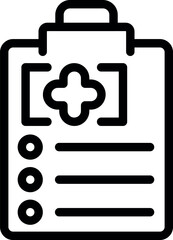 Poster - Vector illustration of medical clipboard icon in black and white, isolated on a simple minimalist background. Perfect for healthcare, hospital, and clinical graphic design projects