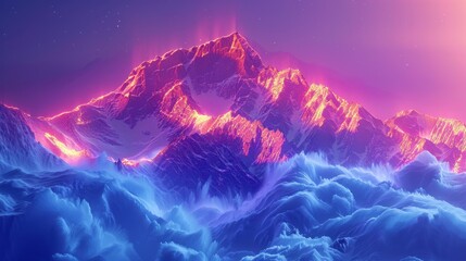 Wall Mural - 3D Abstract mountain range with neon edges