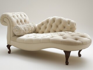 Wall Mural - A white couch with a pillow on it. The couch is long and has a curved back