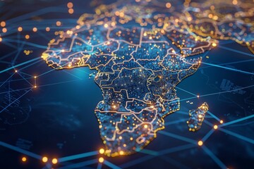 Digital Map of Africa Network Connection created with Generative AI