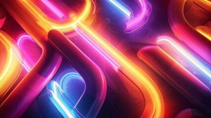Wall Mural - Neon Light Tubes: Bright, glowing neon tubes forming abstract shapes. Dark background to enhance the glowing effect.