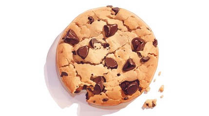 Wall Mural - A solitary chocolate chip cookie drawing set against a white backdrop Delicious treats