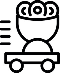 Poster - Black and white outline vector icon depicting a conveyor belt with boxes for industrial themes