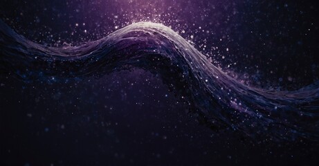 Wall Mural - purple particle wave and radiant stars, shimmering abstract background