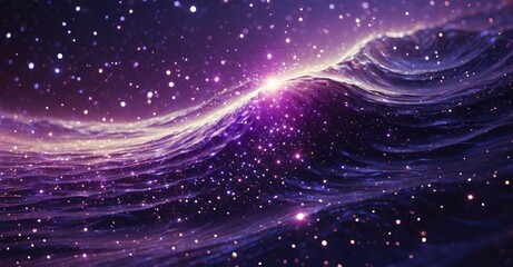 Wall Mural - shimmering dots and radiant stars in a purple particle wave background