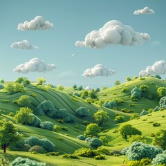 Wall Mural - Tranquil Green Hills Under Blue Sky