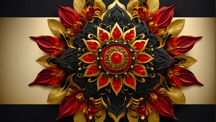 Beautiful mandala, red, gold, black ornament