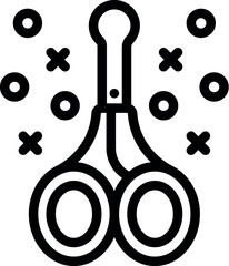 Poster - Simple vector icon of a pair of scissors surrounded by cutting lines and shapes