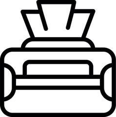 Poster - Black and white modern vector illustration of an office printer icon in simple line art style, representing digital technology and business equipment. Ideal for web and user interface designs