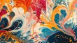© TGIF - Design a marbling pattern with swirling fluid designs in various colors, creating a sense of movement and depth reminiscent of traditional marbled paper art