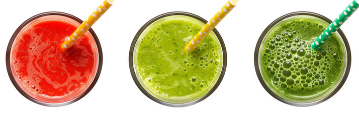 Wall Mural - set of smoothies, including tropical and green, isolated on transparent background