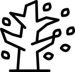 Poster - Black and white line drawing of a stylized tree with leaves falling, vector illustration