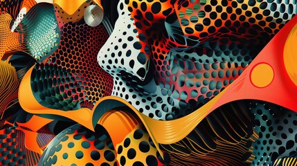 Poster - Abstract digital artwork with bold colors and dynamic shapes, featuring intricate patterns and striking visual elements.