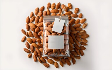 Wall Mural - packaging bag mockup with almonds on the background