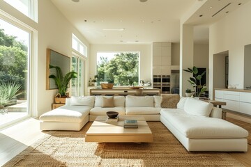 Wall Mural - Living Room with Simple Sofa and Coffee Table Neutral sofa, simple coffee table, and clean lines. Bright and open space.