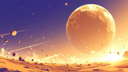 Wall Mural - Experience the mesmerizing sight of Mercury the smallest planet in our solar system as it gleams brightly against the backdrop of a vast star studded sky Delve into a stunning cartoon illust