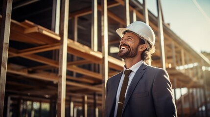 Canvas Print - architect admiring the completed construction of their dream building, 