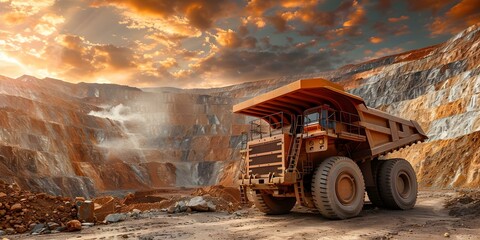 Wall Mural - Extracting Gold Ore from the Earth's Surface: The Process of Open-Pit Gold Mining. Concept Gold Mining, Open-Pit Extraction, Earth's Surface, Extraction Process, Precious Metal Recovery