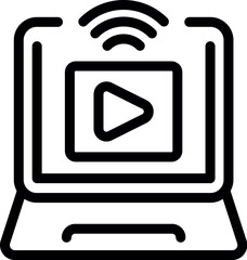 Poster - Black line icon of a laptop with a play button, symbolizing digital media streaming