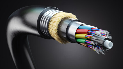 Leinwandbilder - Fiber optic cable. Multimode all-media self-supporting fiber optic cable structure on black background.