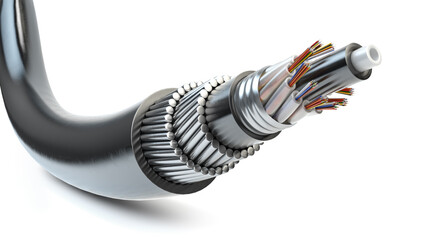 Leinwandbilder - Armoured submarine fiber optic cable structure isolated on white background. 3d illustration