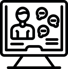 Poster - Vector illustration of online communication icon in black and white, depicting video chat bubbles on a computer screen. Perfect for web conference and social media