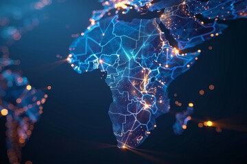 Digital Map of Africa Network Connection created with Generative AI