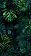 Poster - Dark green tropical leaves background