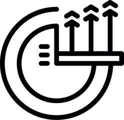 Poster - Black and white vector icon symbolizing financial growth with ascending arrows and a circular graph