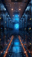 Wall Mural - Futuristic data center with glowing lights resembling a starry night sky