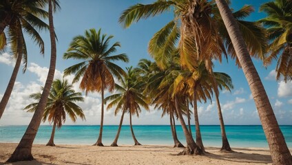 Wall Mural - Sun-drenched palm trees swaying on the pristine beaches of Punta Cana, Dominican Republic.