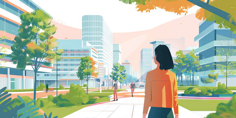 Wall Mural - In the heart of a smart city, an urban planner visualizes the potential of integrated technology and sustainable design, working to create a brighter future for all