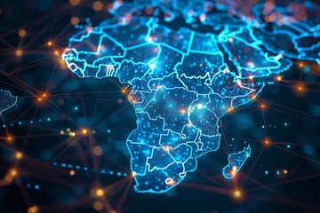 Digital Map of Africa Network Connection created with Generative AI